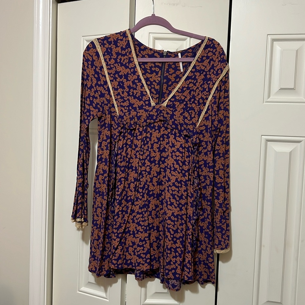 Free People ruffled, back zipper floral blouse